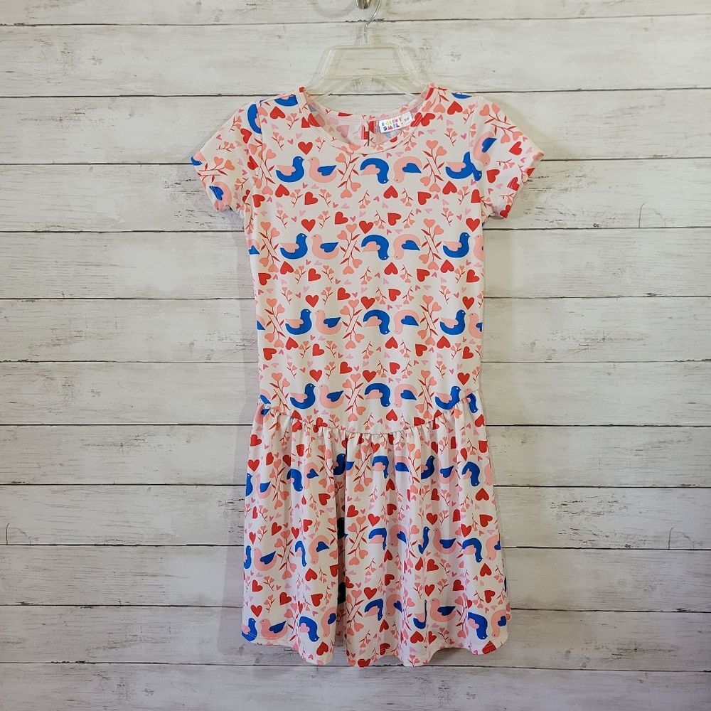 Girls Dot Dot Smile Dress Hearts Love Birds Doves Colorful Drop Waist Size 8/10
